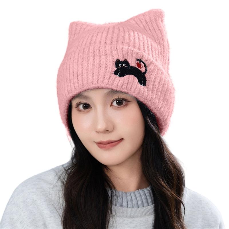 Lovely Cats Ears Hat Women Soft Plush Knitted Hat Trendy Winter Warm Hat for Fall and Winter