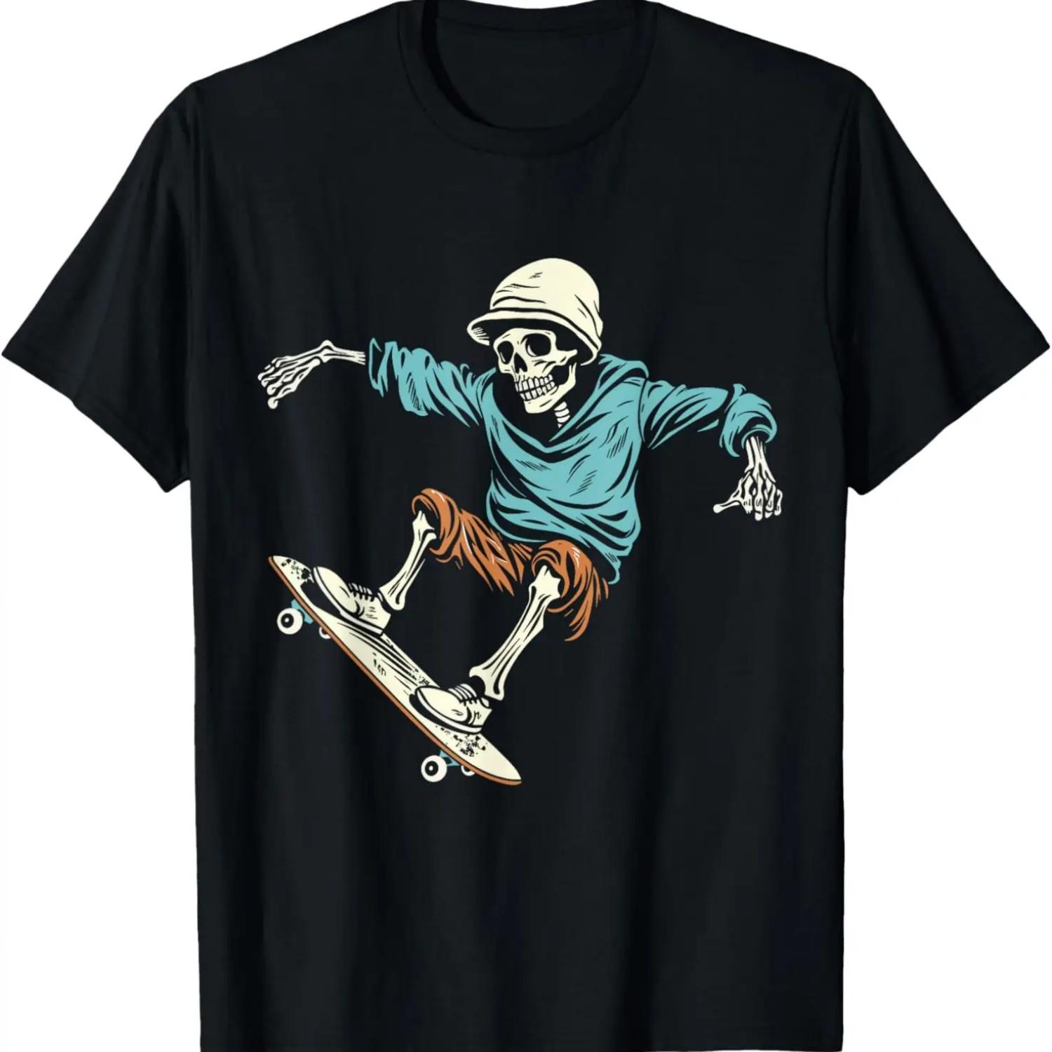 

Skater Skeleton Halloween Skateboarder Men, Kids T-Shirt XXXXXL чорний