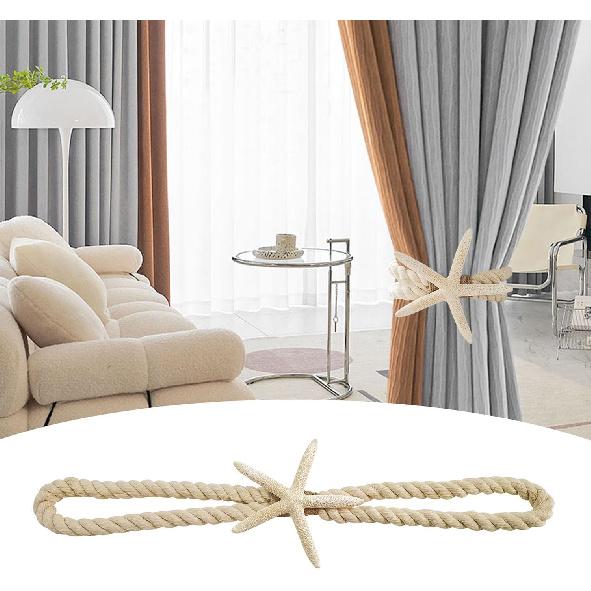 4 Pcs Natural Starfish Curtain Tiebacks, Handmade Woven Rope Curtain-Ties Scandinavian Minimalist Style Curtain Spreader for Outdoor, Hotel, Bedroom