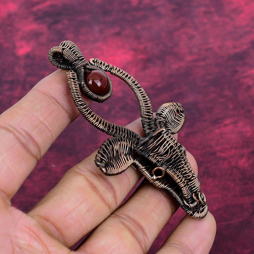 Carnelian Gemstone Pendant Copper Wire Wrapped Cow Face Pendant Handmade Jewelry