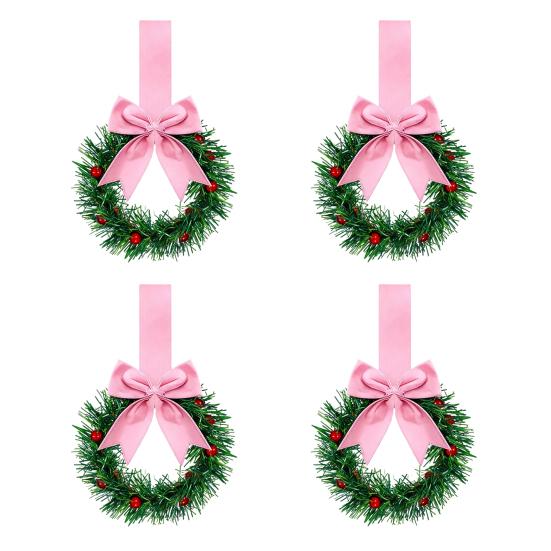 Vánoční kuchyňský věnec na skříňku se stuhou Malý věnec do okna z červených bobulí s mašlí pro statek Vchodové dveře Vánoční párty dekorace