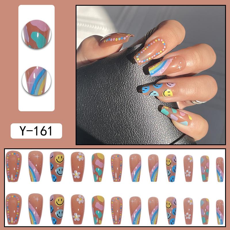 Rainbow Polka Dot Smiley Face Cute Nail Art Piece Finished Nail Art Medium and Long Wearing Nail Finished Nails