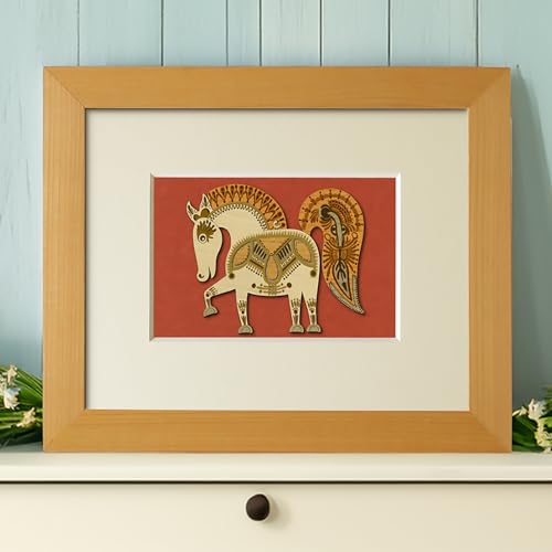 KINOWA "Cutie Golden Horse" Woodcut Painting Original Handmade Kit Horse Made in Japan