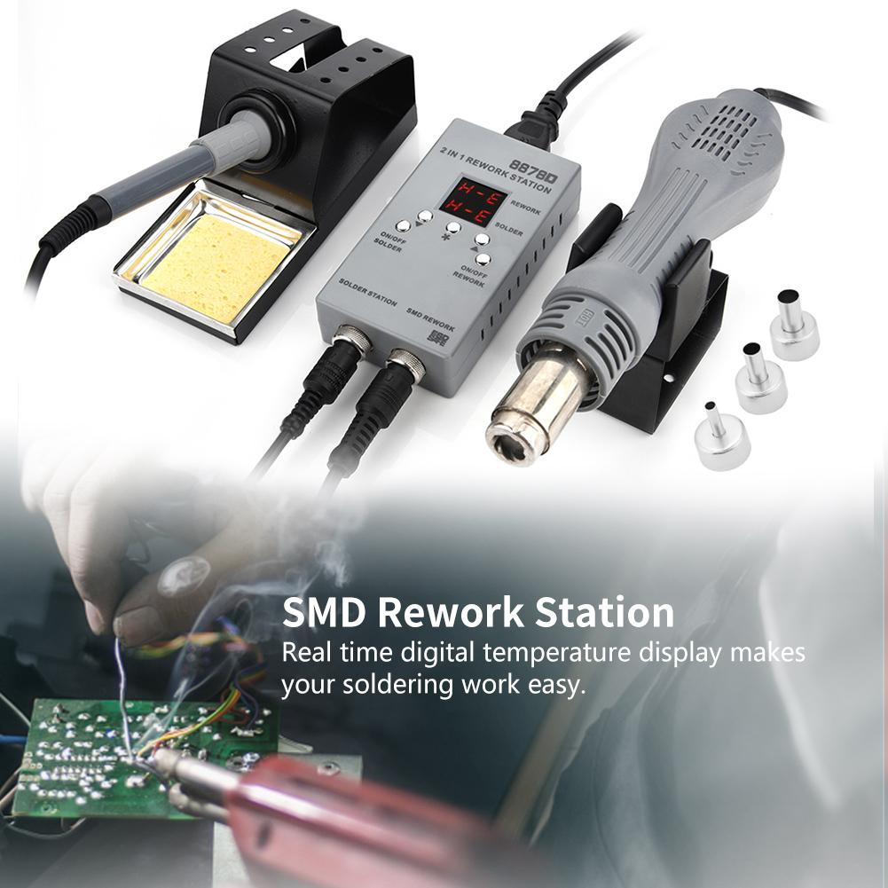 8878D 2 In 1 SMD Rework Station with Hot Air Gun & Soldering Iron for Phone Repair
