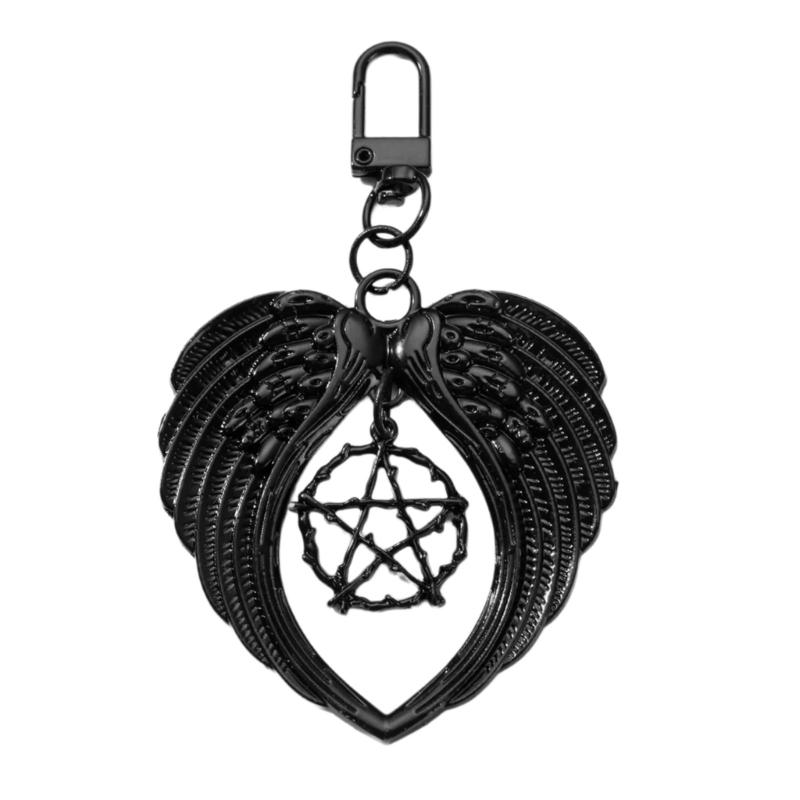

Practical Metal Gothic Keychain with Wing and Star Design Bag Accessory Fashion Bag Pendant for Backpack Purse чорний