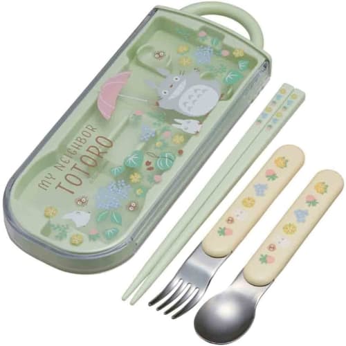Studio Ghibli My Neighbor Totoro Trio Set (Chopsticks, Spoon, Fork, Bento Box, Chopstick Case, Slide-Out Type, Made In Japan, Dishwasher Safe, Antibac