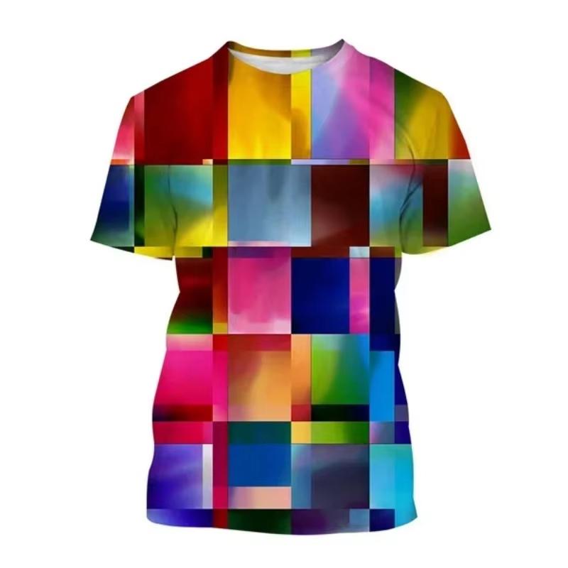 Summer Round Neck 3D Colorful Abstract Art & Geometric Pattern Printed Fashionable Casual Short Sleeved Children's Boy and Girl Kids Unisex T-shirts