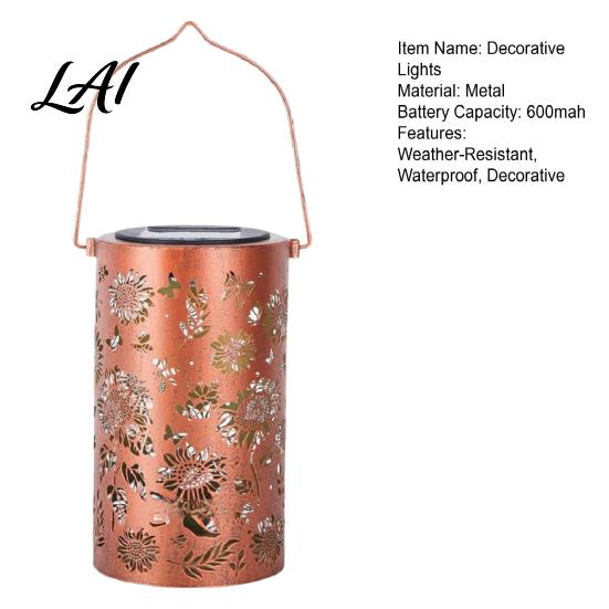 Outdoor Solar Lanterns Decorative Garden Lights Powered Waterproof Metal Floral Patio Pattern