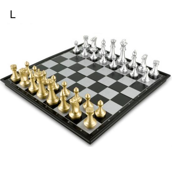 1 Set Medieval Chess Magnetic Board Intellectual Development Golden Silver Color Foldable International Chess Board Game for Family