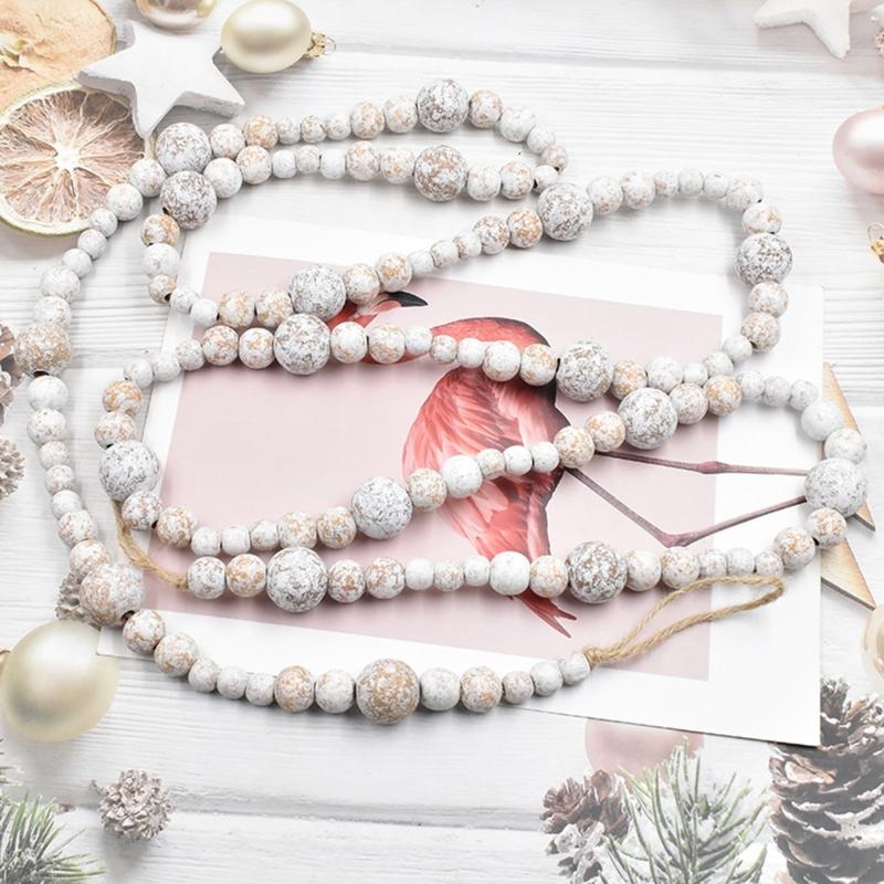 Woodeb Bead Christmas Garland Christmas Tree Wood Beads Hanging Ornament For Wreath Mantels Staircase Holiday Decoration