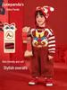 Kaka Panda New Year Fleece-Lined Overalls for Kids: Warm Pants for Boys & Girls, Ideal for Toddler's Festive Wear.