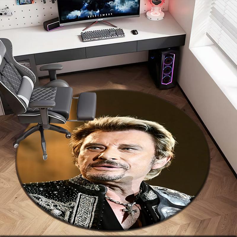 1pc Rock Star Johnny Hallyday Round Carpet Painted Printed Circular Carpet, Home Door Mat, Outdoor Travel Protection Carpet