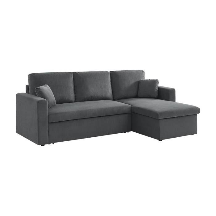 Dark Grey Corduroy Convertible Corner Sofa - IDA - 3 Seater. Reversible Corner Armchair Storage Chest Bed