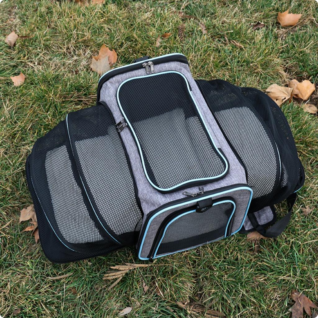 Portable Feline Travel Bag Multi-Entry Expandable Pet Carrier Mesh Pet Travel Carrier Easy to Clean Included Tether for Outdoor