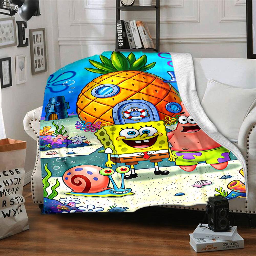 1pc Spongebob Squarepants Adventure Flannel Blanket,Ultra Soft Warm Plush Throw for Home Bedroom Bed Sofa Cover Camping Picnic Gift Y7243