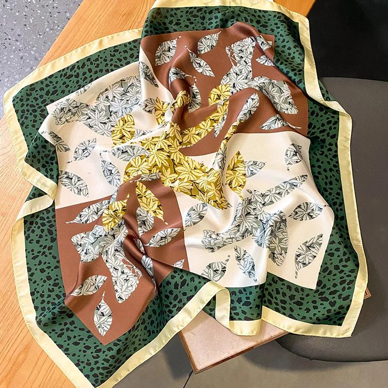 New Leopard Print Square Scarf Hijab Women Satin Silk Bandana Headband Neckerchief Female Hair Band Wrap Shawls Foulard