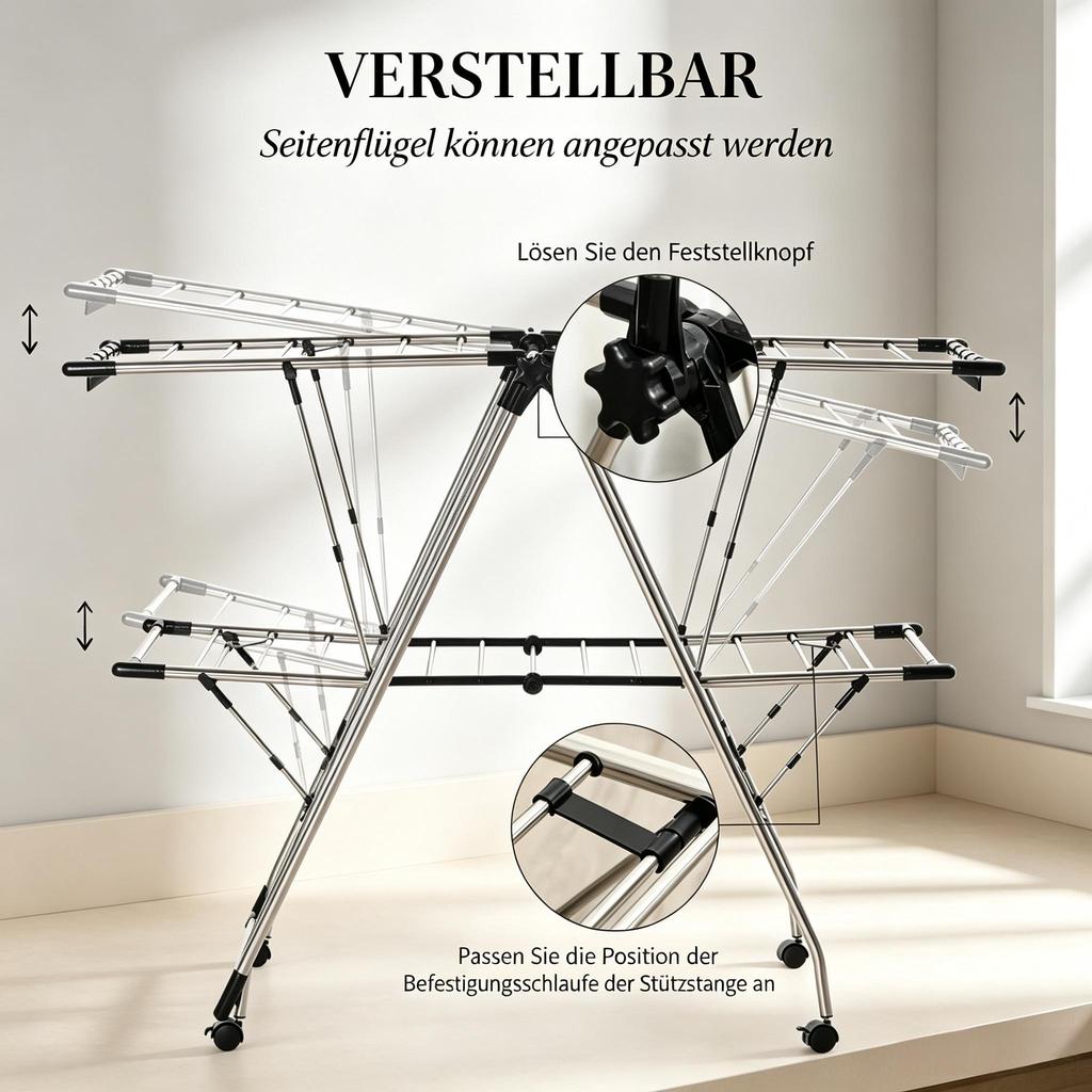 Foldable Clothes Drying Rack with Wheels, Mobile Drying Stand, Versatile Drying Rack, Generous Laundry Tower
