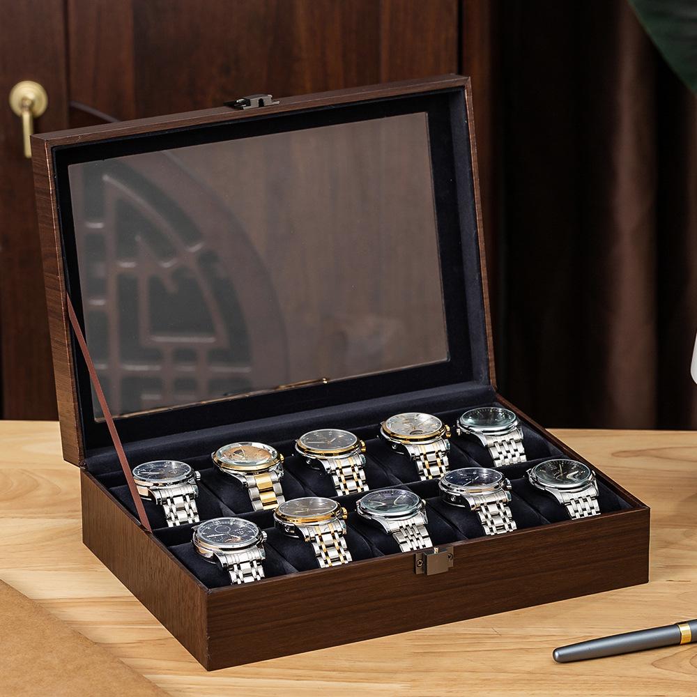 2025 Walnut Wood Grain Watch & Sunglasses Storage Box