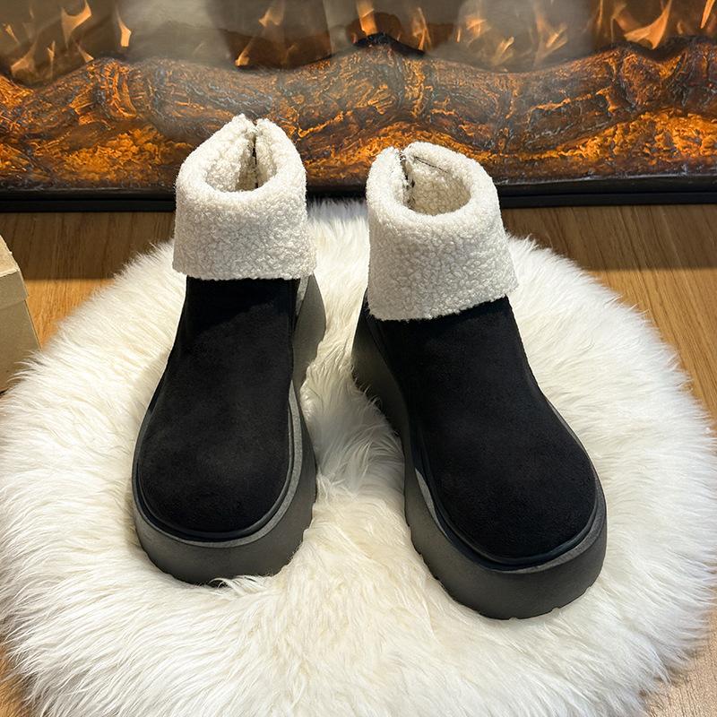 Women's thick soled plus size thickened winter warm fur one snow boots padded lining ankle boots non-slip hiking sports cotton boots