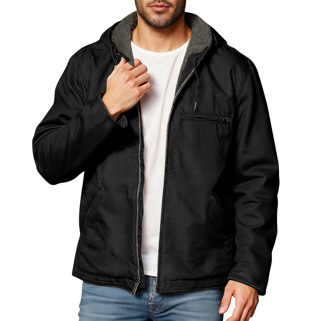 Men's Solid Color Zipper Pocket Hooded Sweatshirt Jacket Cardigan Men's Casual Jacket Cardigan