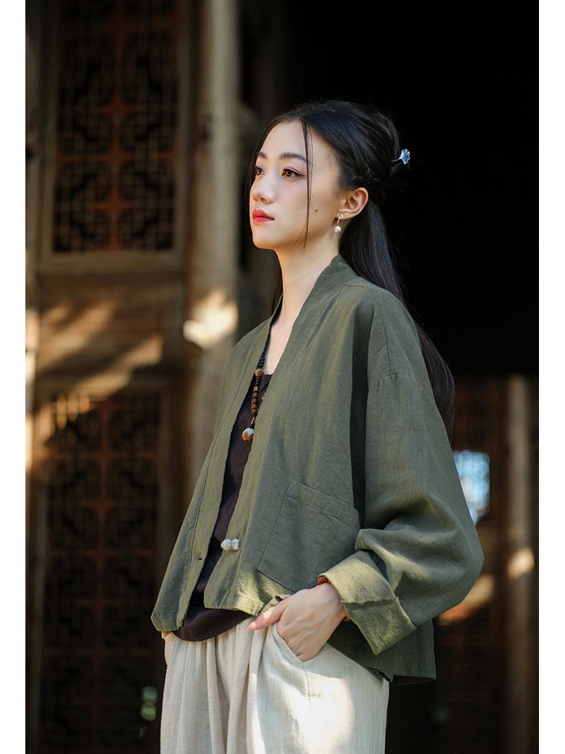 

Женский кардиган в стиле ретро, с цветными блоками, из смесовой ткани лен и песок, с застежками-лягушками One Size