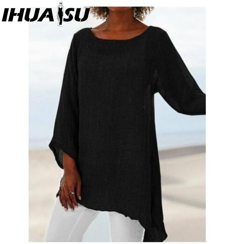 

IHUASU Women s Fashion Casual Solid Color Print O Neck Blouses & Shirts XXXXXL чёрный