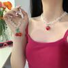 Double Layer Pearl Choker  Strawberry Pendant Necklace Collar Necklace