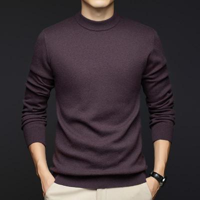 Winter 2025 Men's Cashmere Round Neck Sweater - Fashionable, Warm, Solid Color Base Layer