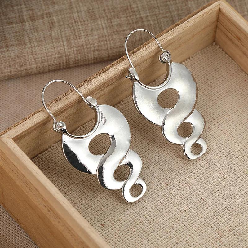 Simple Retro Silvery Plated Hoop Metal Earrings for Women Personalized Jewelry Accessories Creative  Party Holiday Gifts