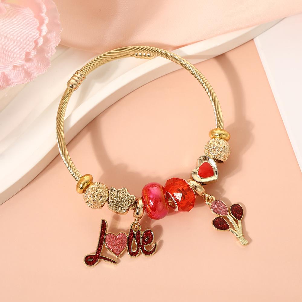

Cartoon Valentine s Day Bracelet Stainless Steel Gold Plated Bangle Sweet Envelope Balloon Beaded Jewelry Light Luxury Style