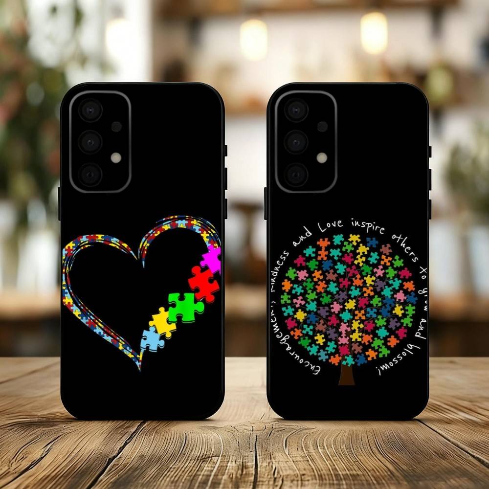 Puzzle Art Support Autism Phone Case For Samsung Galaxy A73,A72,A71,A70,A53,A52,A51,Others Soft Black Shell