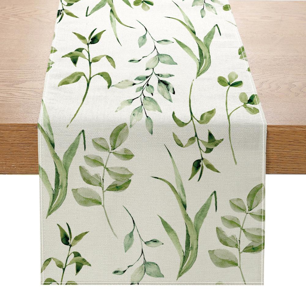 Green Plant Series Printed Table Flag Linen Home Decoration Table Table Cloth Cabinet Tea Table Decorative Cloth