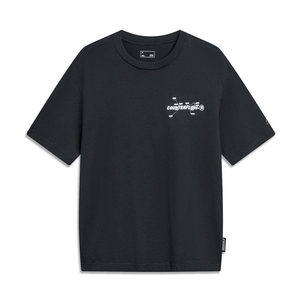 Li Ning CF Letter Round Neck Casual Sports Short Sleeve T-Shirt Men T-Shirts Black ATSU597-1