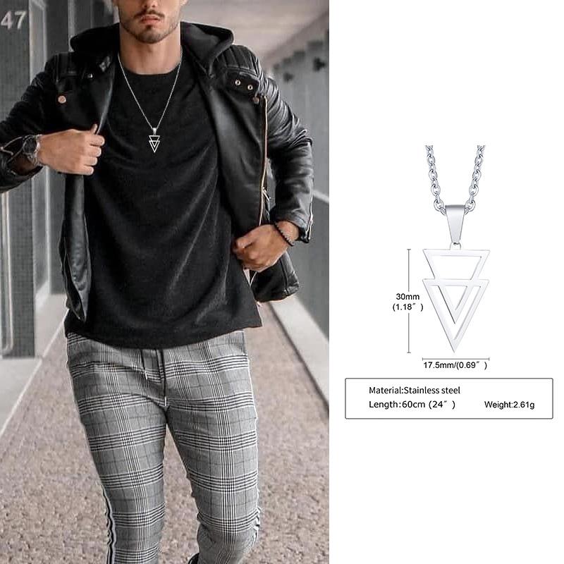 Popular Men Necklace,Interlocking Square Triangle Male Pendant,Stainless Steel Modern Trendy Geometric Necklaces,Hipster Jewelry