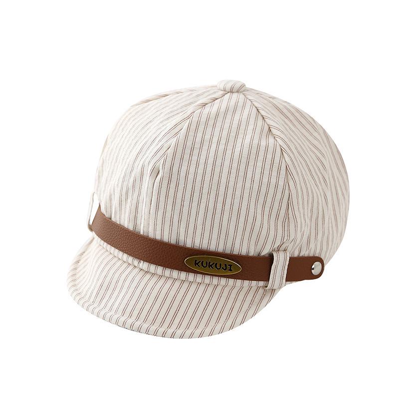Unisex Striped Octagonal Baby Hat - British Style, Soft Brim Baseball Cap for Spring & Autumn