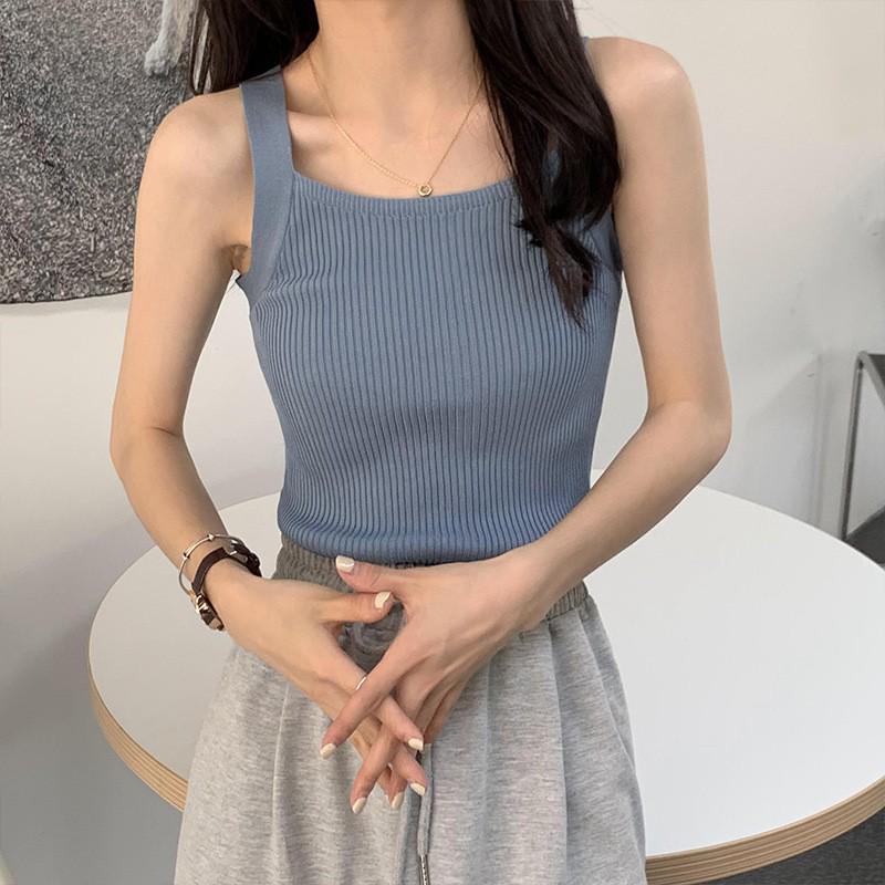 Women's 2026 Summer Korean Style Solid Knit Tank Top - Base Layer Camisole