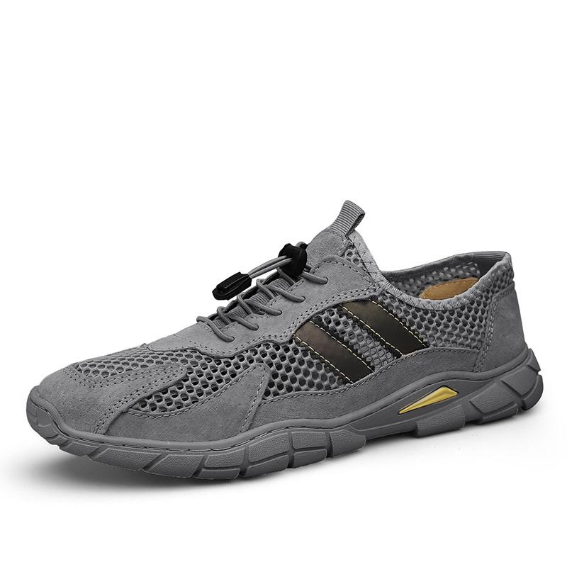 

Летние мужские повседневные кроссовки, дышащая сетчатая обувь, нескользящая походная обувь, скалолазание, треккинг, туфли на плоской подошве со шнуровкой 46 серый