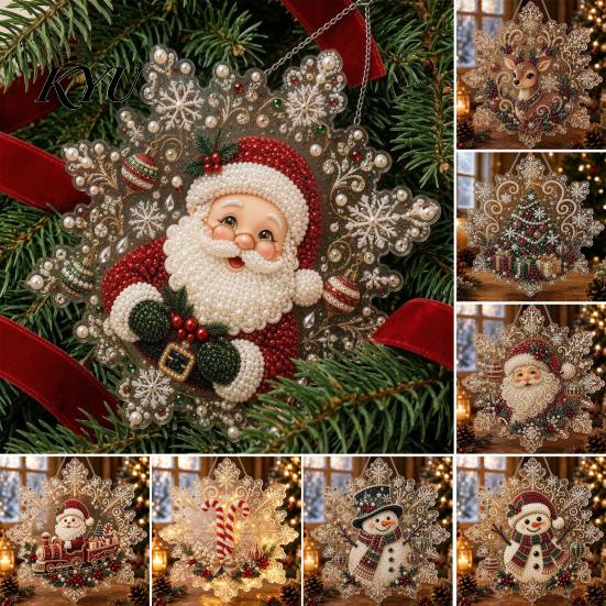 Christmas Ornament Making Kits Faux Pearl Painting Suncatcher Art Kit, Acrylic Snowflake Shape Board DIY Beading Ornaments with Lace Edge, 3D