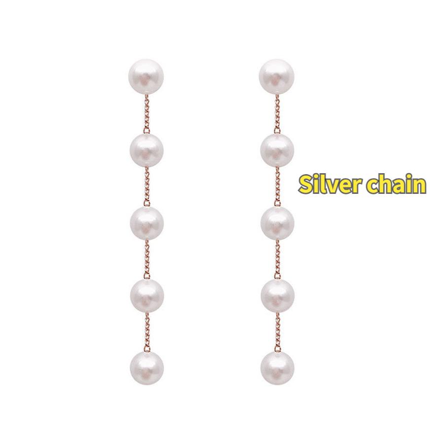 Ins Influencer Long Pearl Chain Drop Earrings for Women, High-End Style Jewelry