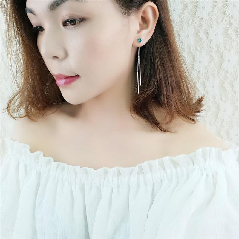 Summer Latest Star Blue Crystal Drop Earrings for Women Jewelry Charm 925 Silver Earrings for Girl Party Accessories