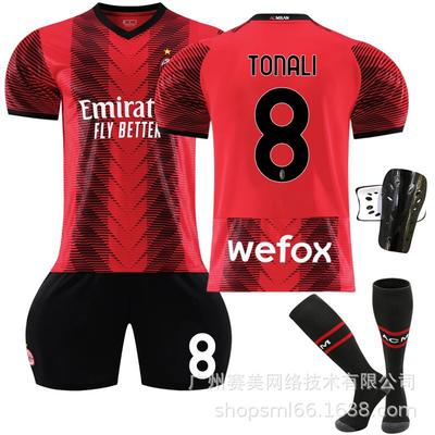 Set Tricouri AC Milan Acasă 23-24 9 Giroud 17 Leo 11 Ibrahimovic 19 Jocurile Olimpice Uniformă Fotbal Număr Imprimat