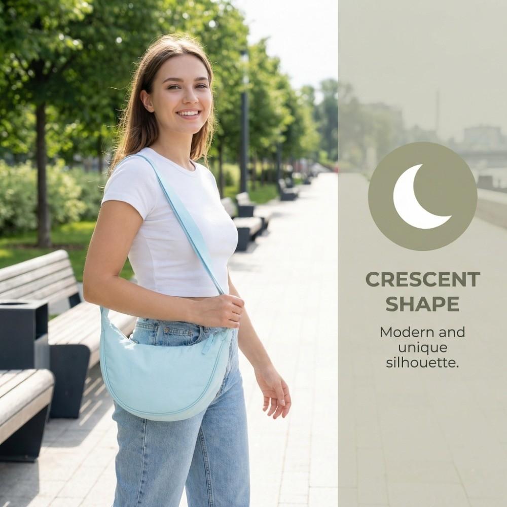 Solid Color Nylon Hobos Bag Nylon Messenger Bag Simple Half Moon Bag  Ladies Purse