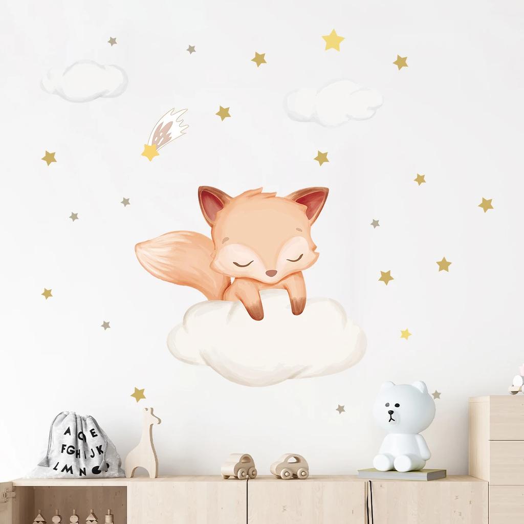 Cartoon Cute Sleeping Fox On The Cloud Animal Wall Stickers Removable for Bedroom Living Room Nursery Decoration Wall Decals