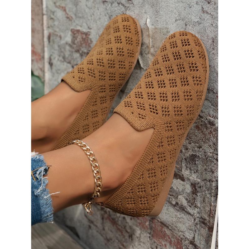 Scarpe Comode Traspiranti a Maglia Lavorata a Maglia con Punta Tonda Piatte Slip-on