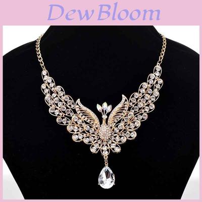 Luxurious Retro Peacock Necklace And Ear Studs Rhinestone Jewelry Set For Women
