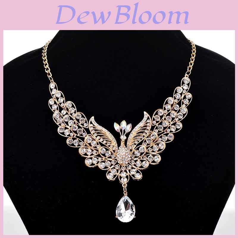 Luxurious Retro Peacock Necklace And Ear Studs Rhinestone Jewelry Set For Women