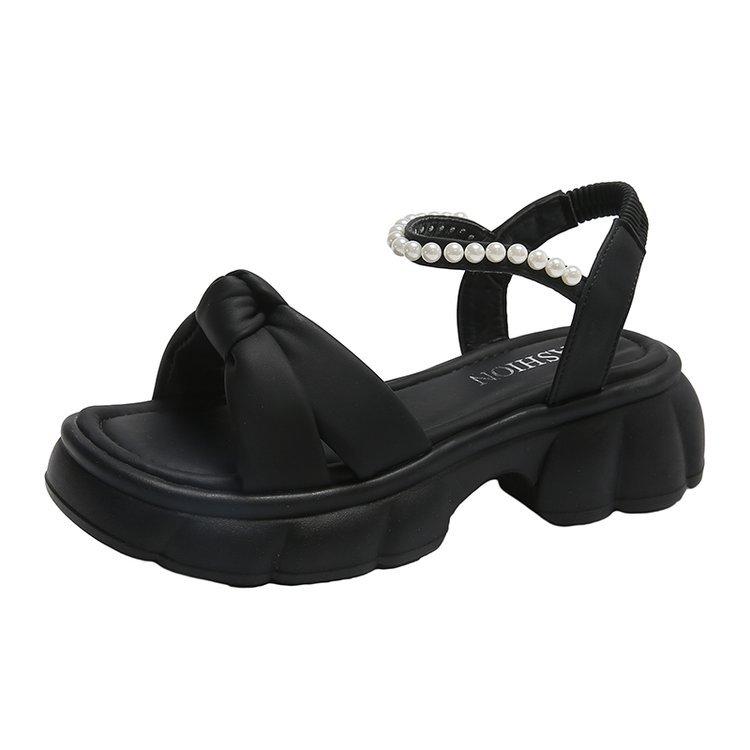 Sandals Female Summer New Thick-soled Fairy Wind Pearl Fashion Open-toed Sandals