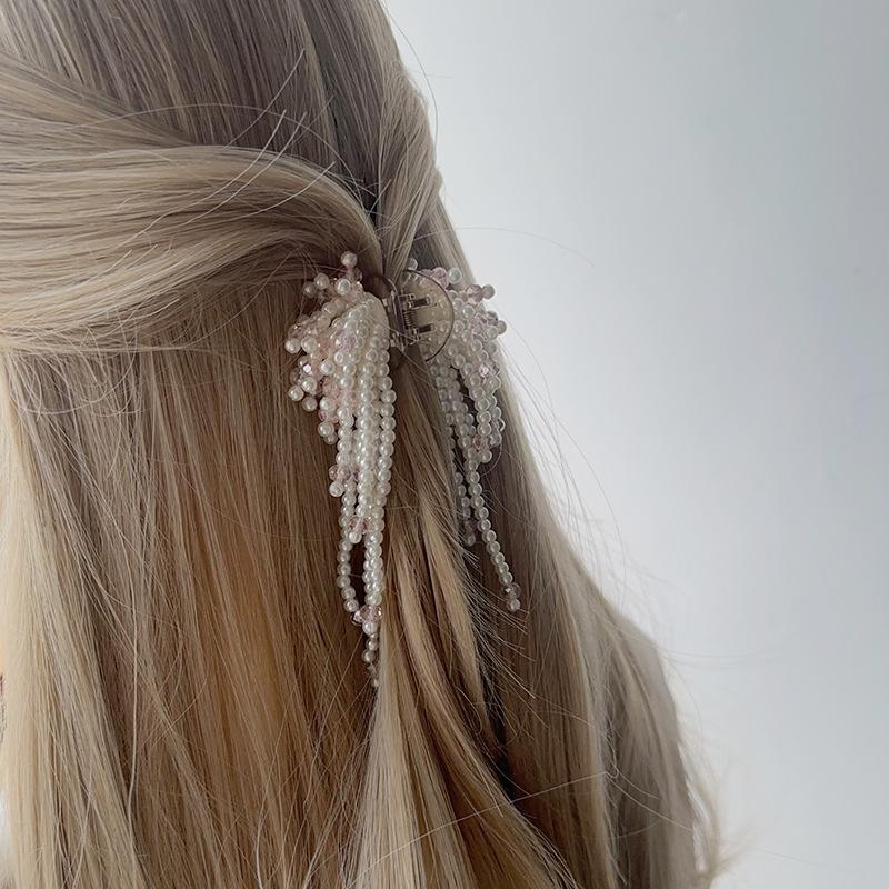 2024 Nowość Lekki Luksus Imitacja Perły Chwost Mały Klips do Włosów Ręcznie Robiony Kryształowy Klips Modny Kształt Kropli Wody Kobiety Biżuteria do Włosów