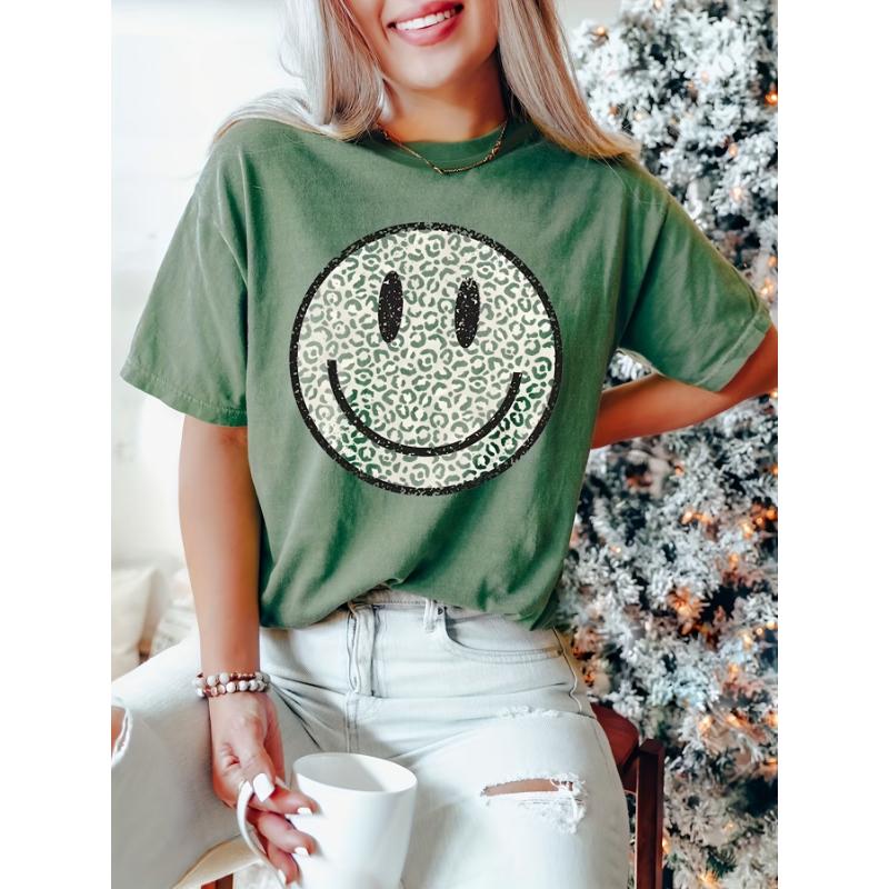 

Cute Smile Print T Shirt Casual Short Sleeve Round Neck Top Women s Clothing Summer Ladies Street Vintage Tee Plus Size Girl Top 6XL