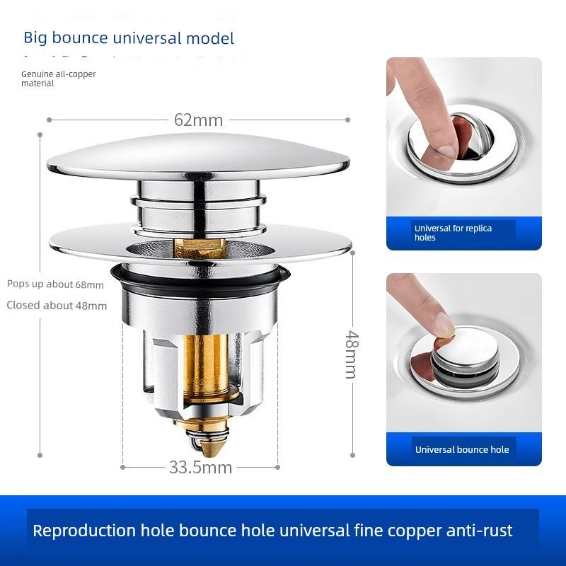 Sink Basin Pop-Up Core Anti-Odor Drain Plug Washbasin Press-Type Drain Filter Universal
